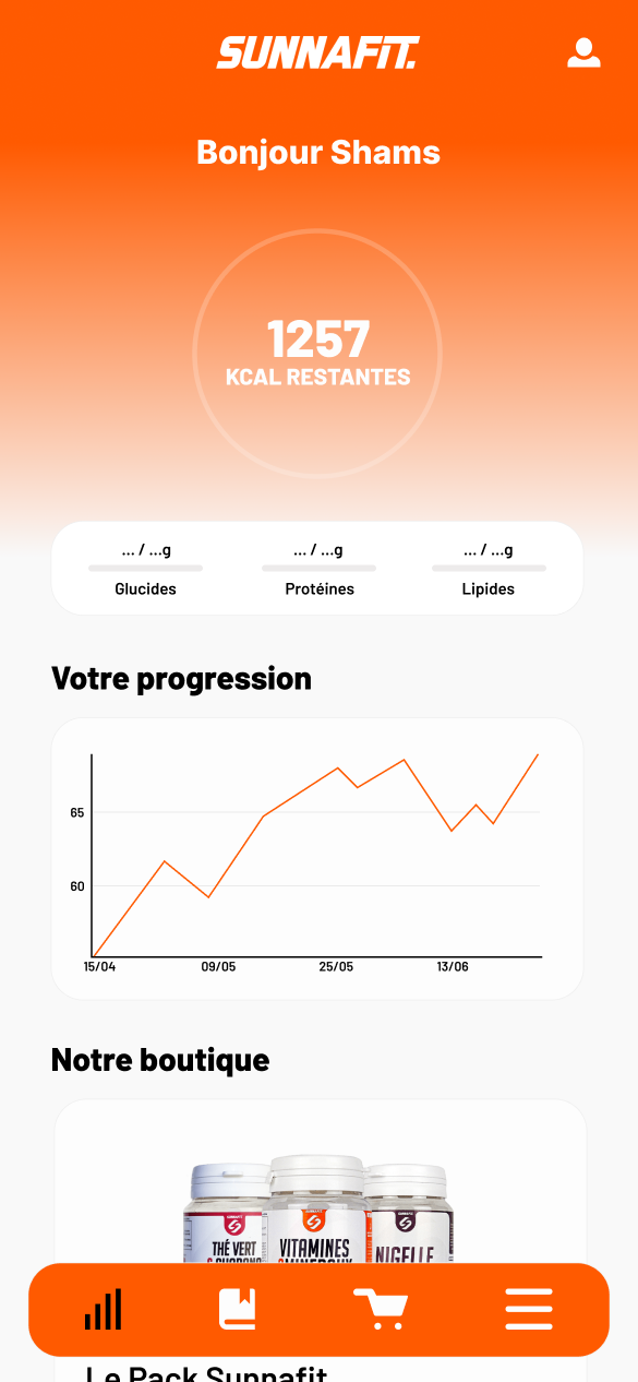 Sunnafit nutrition mobile app - screen 1